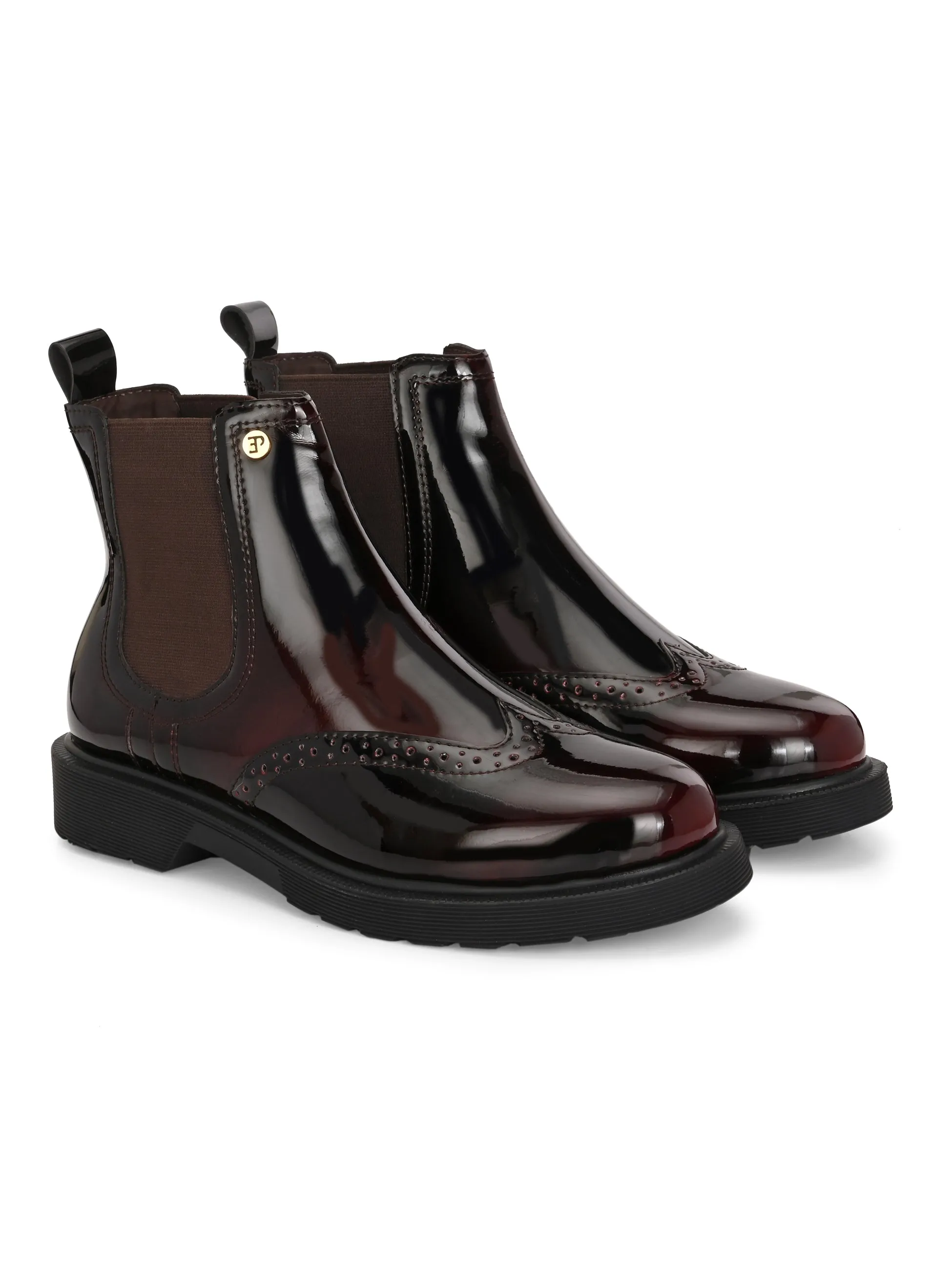 El Paso Women Wine Faux Leather Casual Chelsea Boots