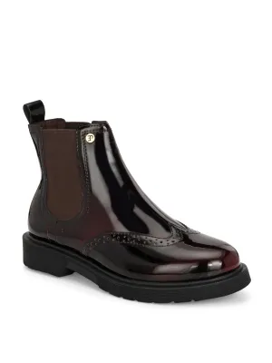 El Paso Women Wine Faux Leather Casual Chelsea Boots