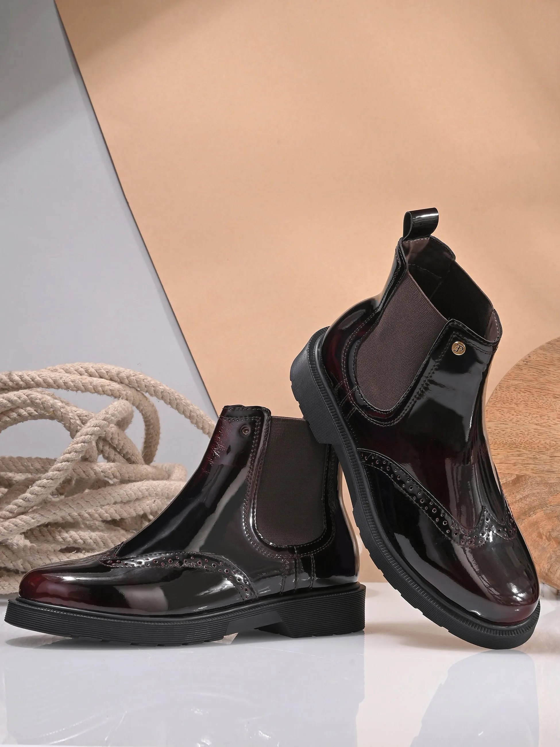 El Paso Women Wine Faux Leather Casual Chelsea Boots