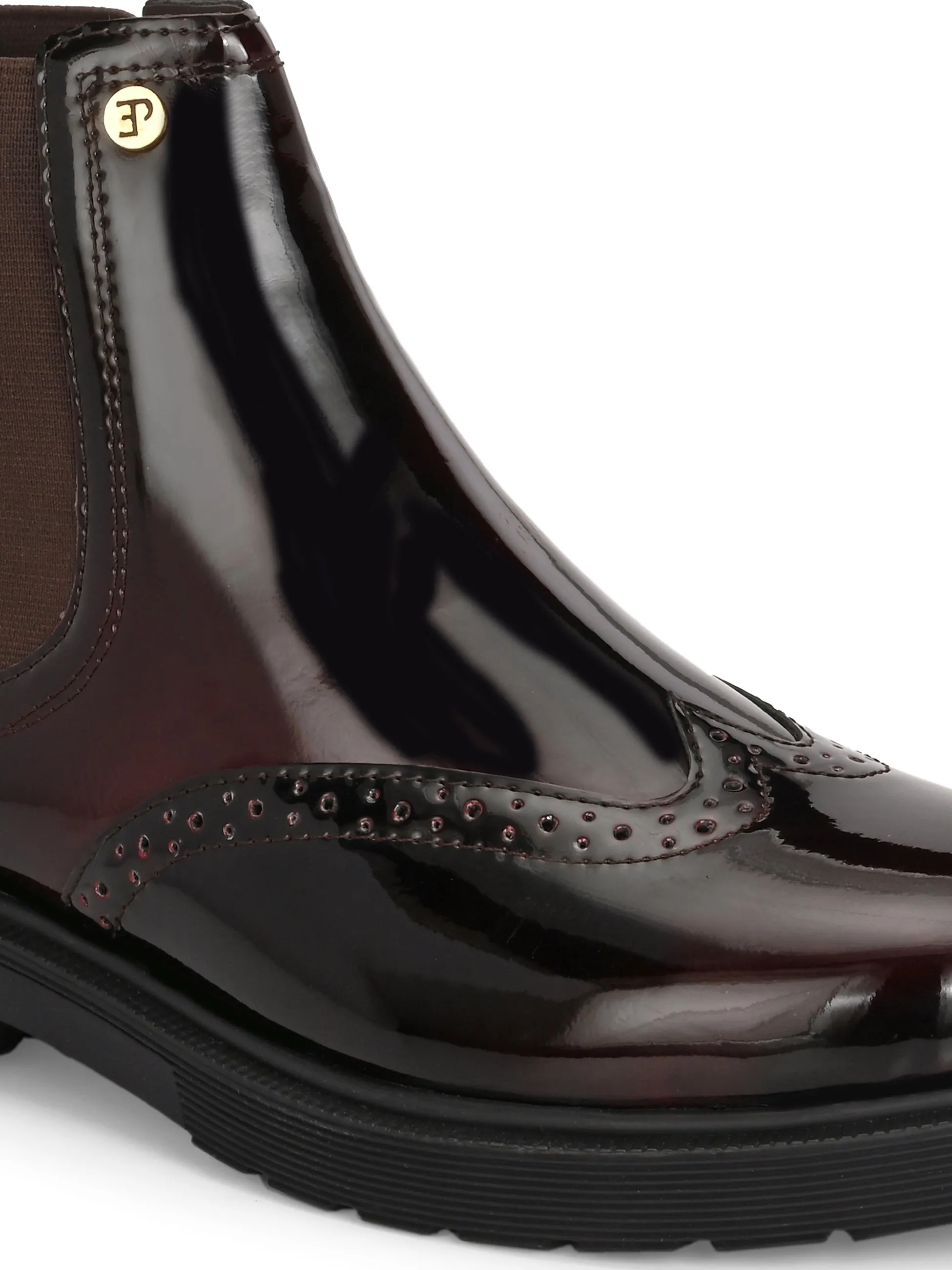El Paso Women Wine Faux Leather Casual Chelsea Boots