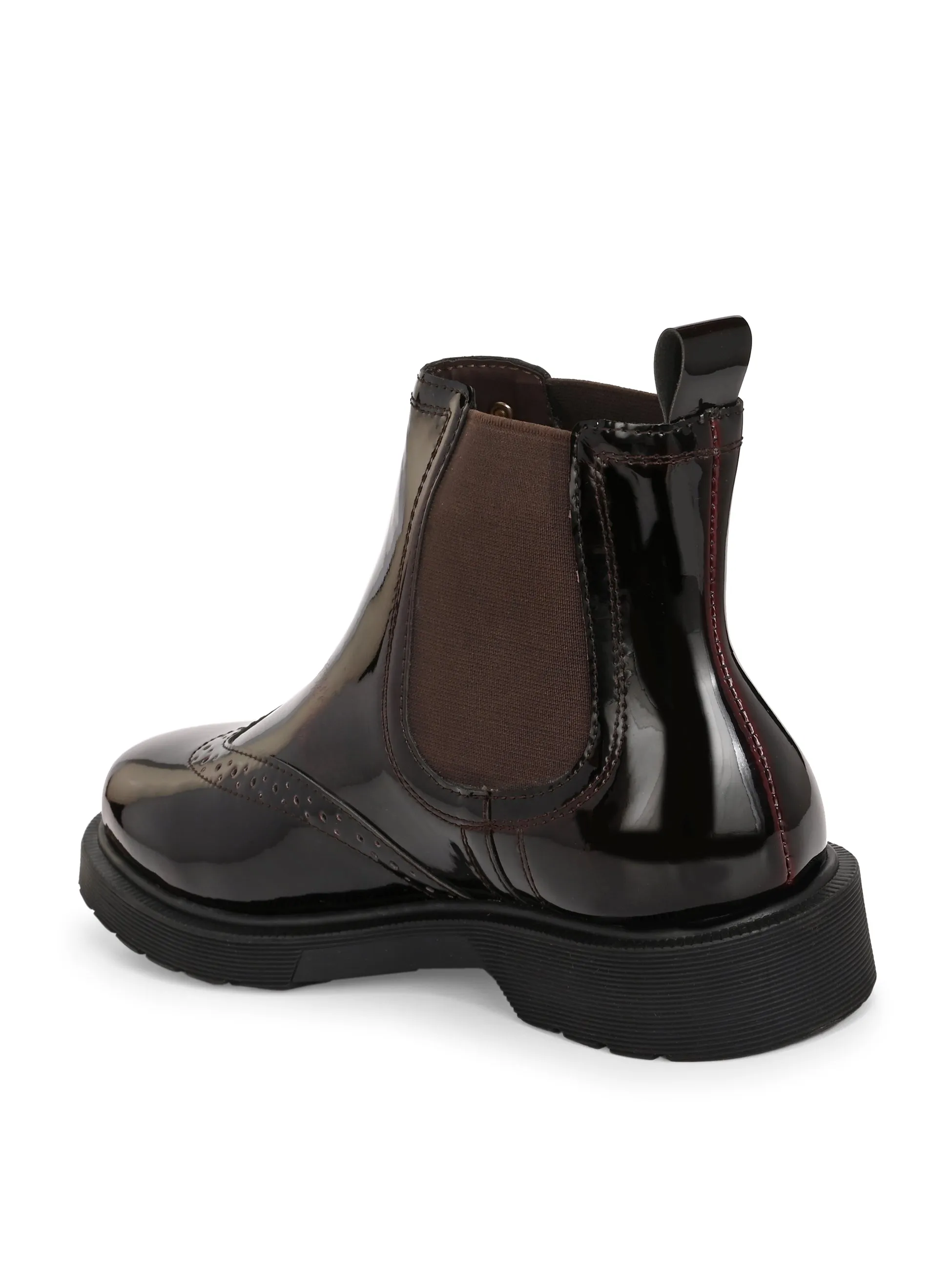 El Paso Women Wine Faux Leather Casual Chelsea Boots