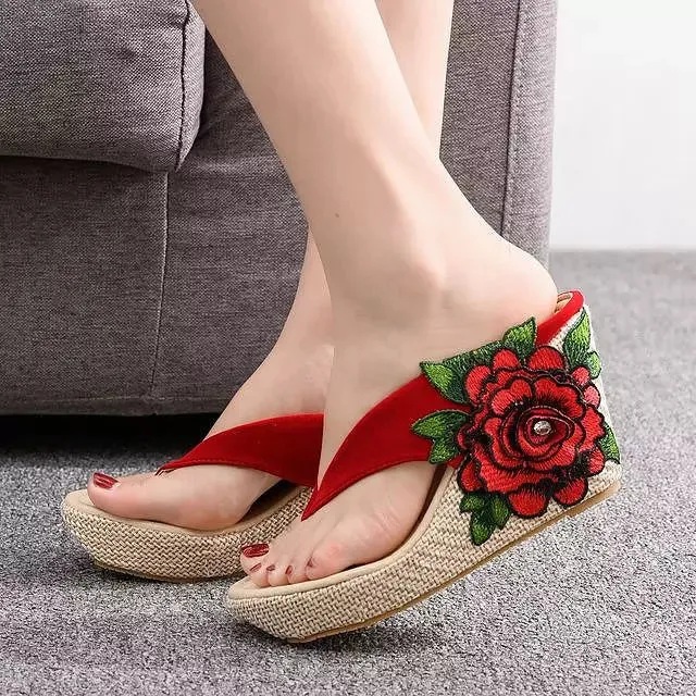 Floral Flip Flops Thick Bottom Sandals Sexy Women Shoes