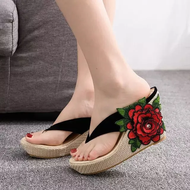 Floral Flip Flops Thick Bottom Sandals Sexy Women Shoes