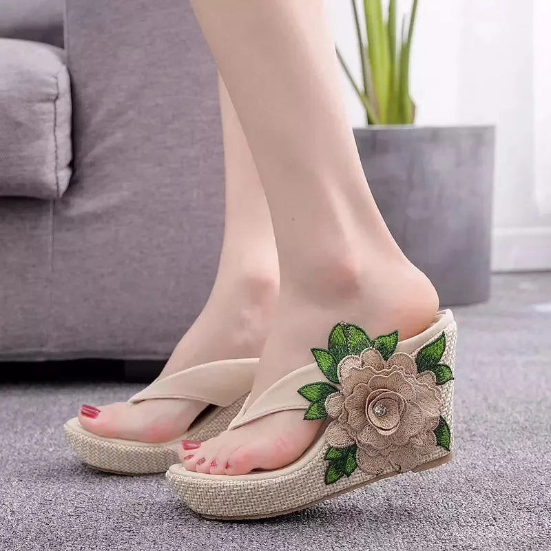 Floral Flip Flops Thick Bottom Sandals Sexy Women Shoes