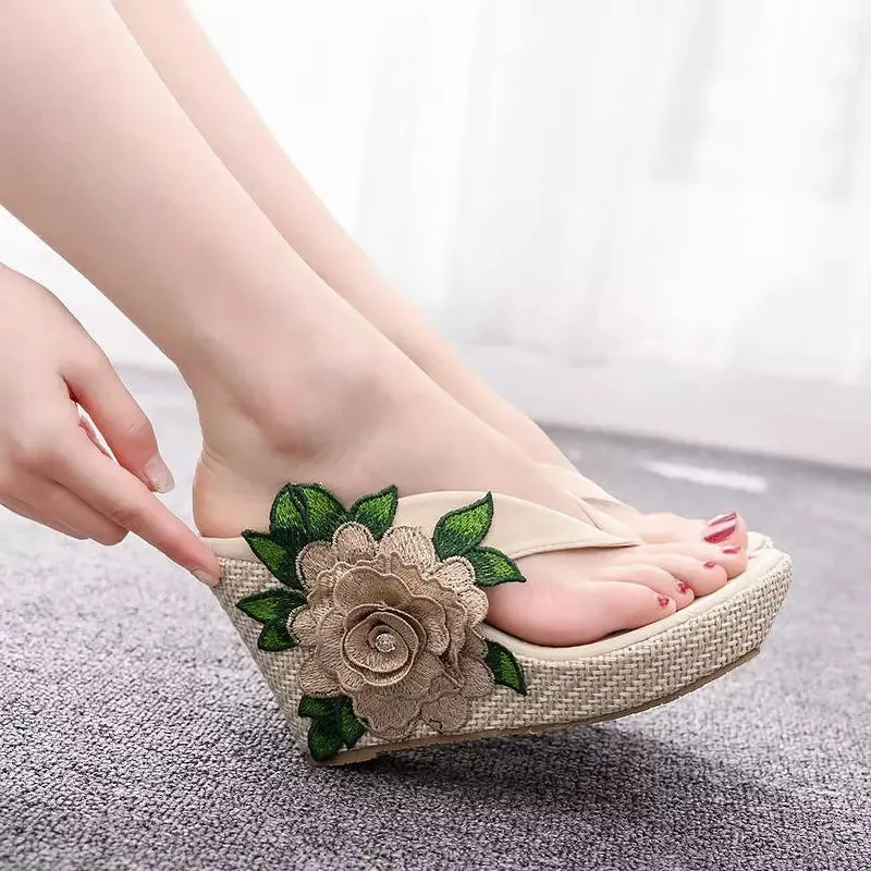 Floral Flip Flops Thick Bottom Sandals Sexy Women Shoes