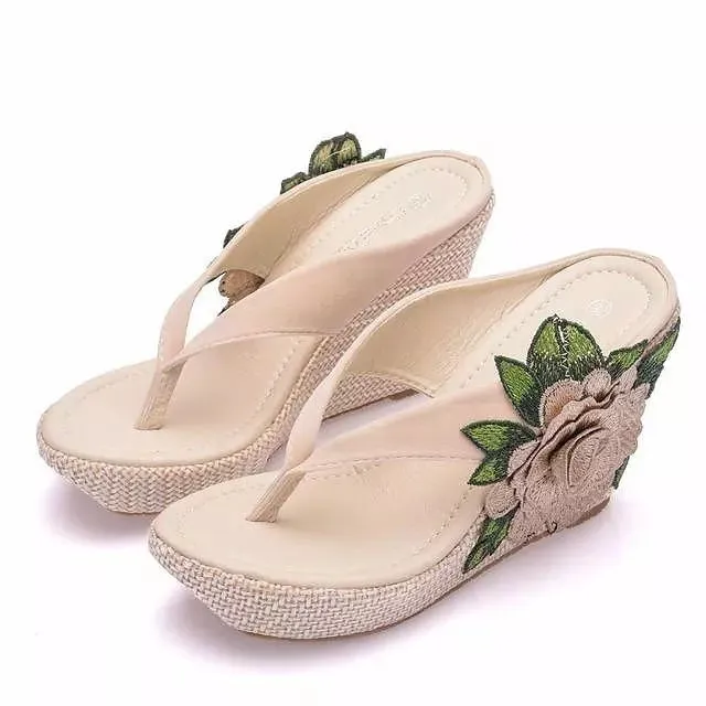 Floral Flip Flops Thick Bottom Sandals Sexy Women Shoes