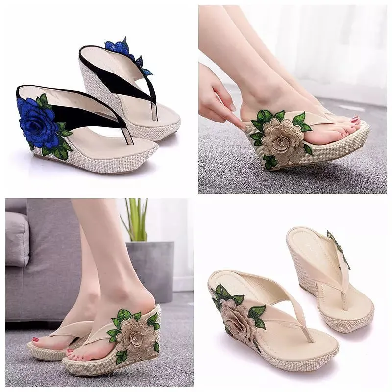 Floral Flip Flops Thick Bottom Sandals Sexy Women Shoes