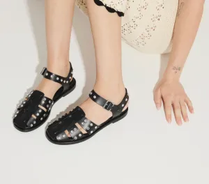 FRĒDA SALVADORA: SERA FISHERMAN BLACK CALF WITH CRYSTAL GEMS