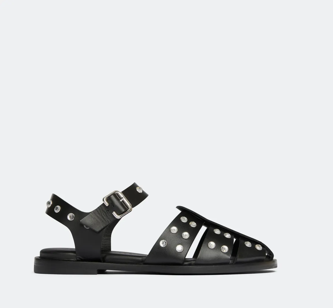 FRĒDA SALVADORA: SERA FISHERMAN BLACK CALF WITH CRYSTAL GEMS