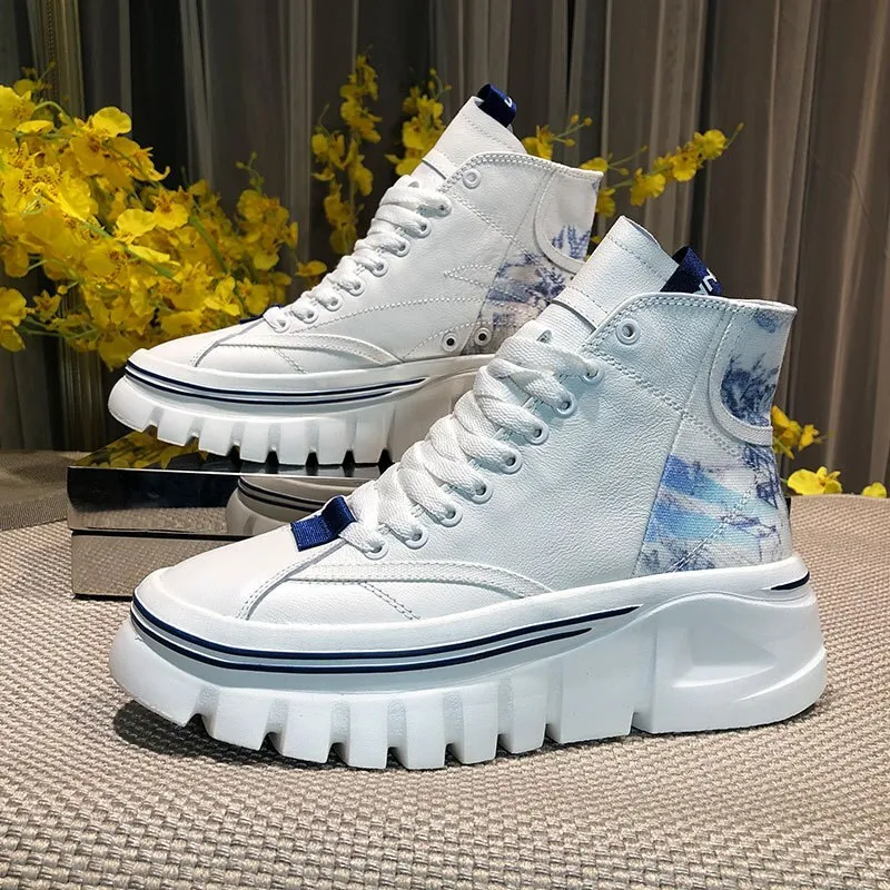 Genuine Leather High-Top Platform Women's Sneakers