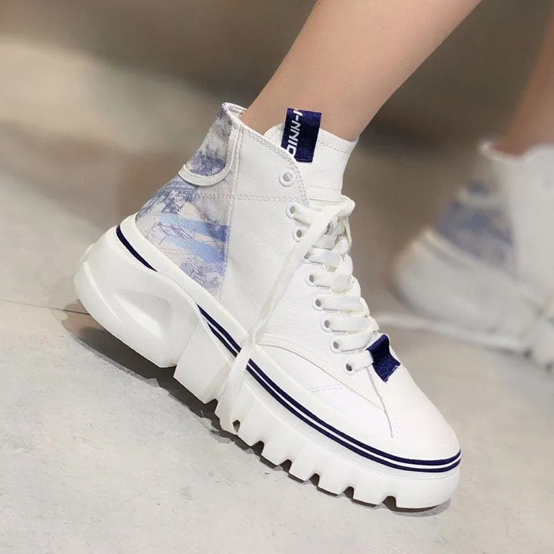 Genuine Leather High-Top Platform Women's Sneakers