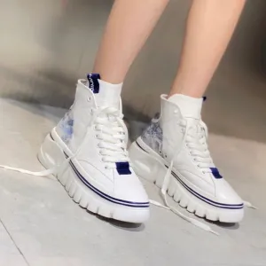 Genuine Leather High-Top Platform Women's Sneakers