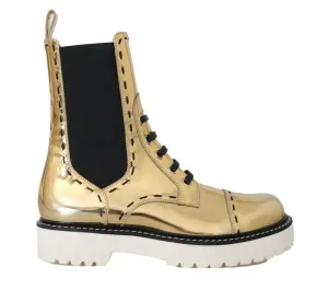 Gold Leather Boots Mid Calf Boots