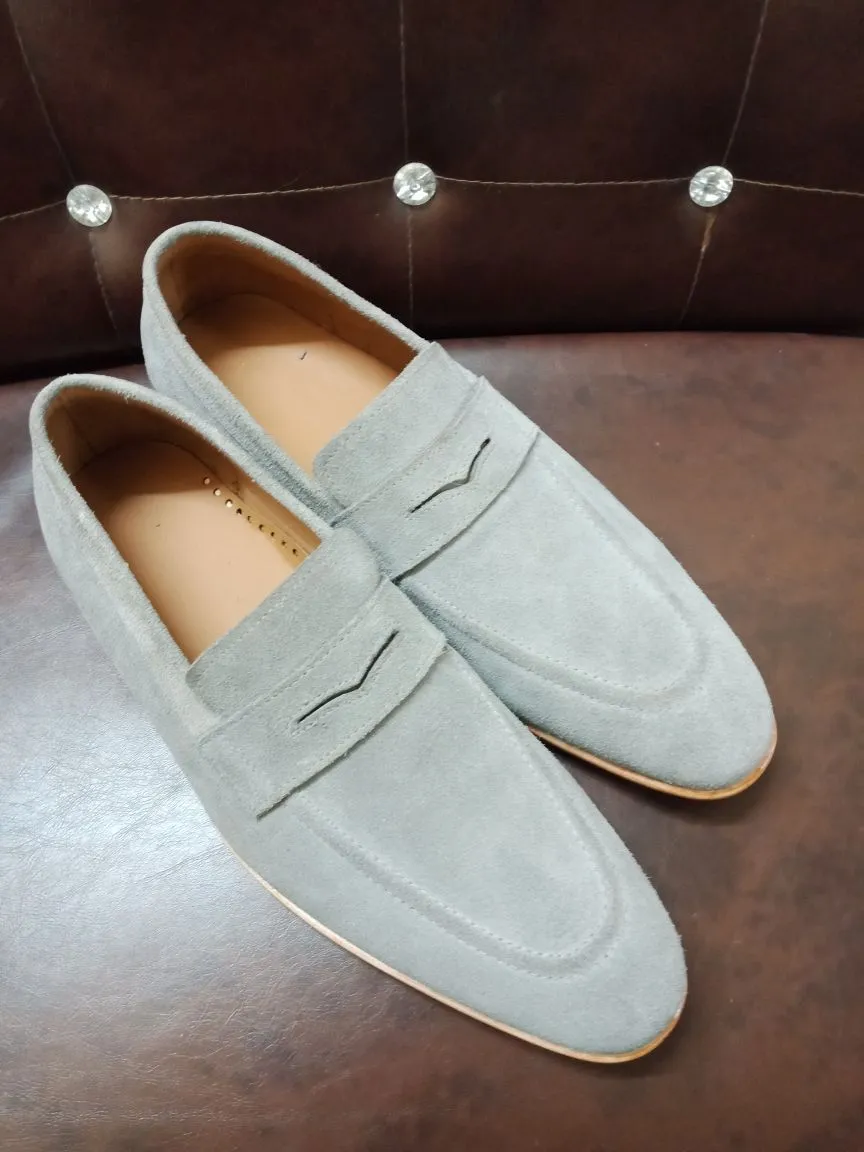 Gray Suede Leather Loafers for Men - Handcrafted Comfort