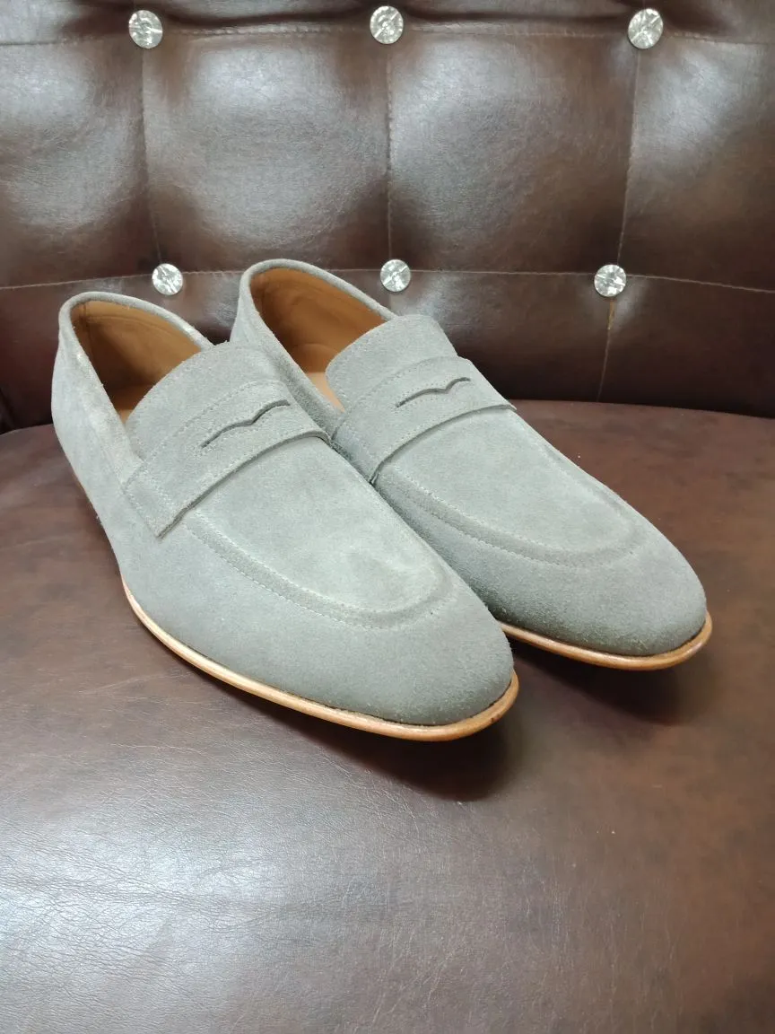 Gray Suede Leather Loafers for Men - Handcrafted Comfort
