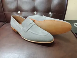 Gray Suede Leather Loafers for Men - Handcrafted Comfort