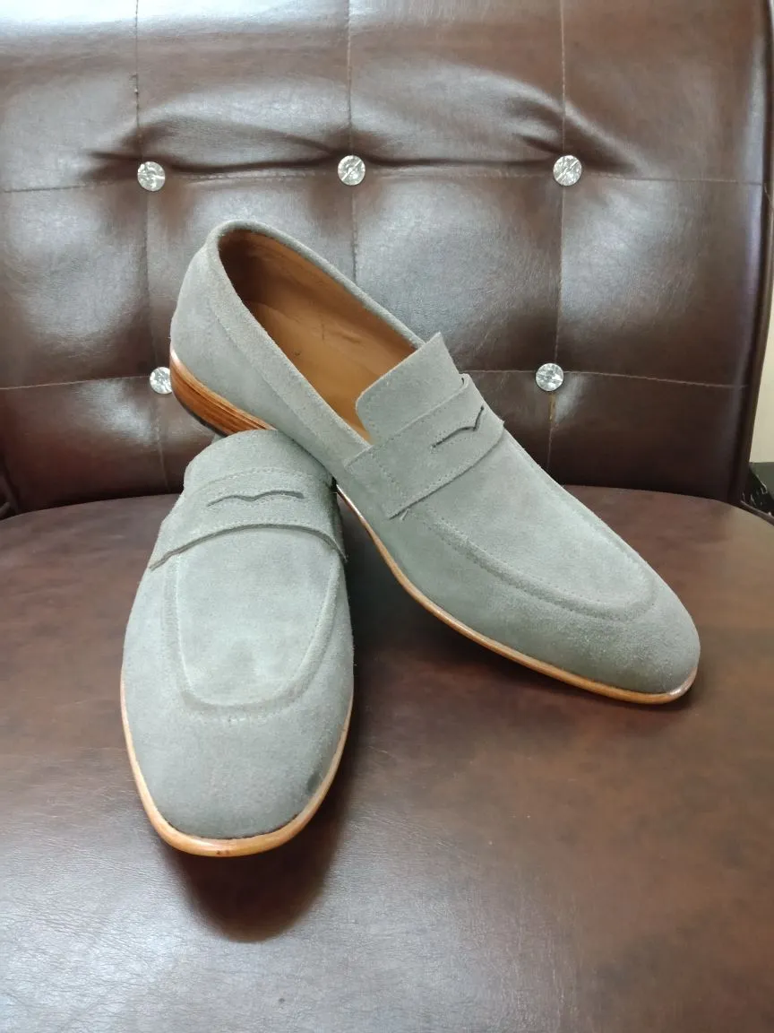 Gray Suede Leather Loafers for Men - Handcrafted Comfort