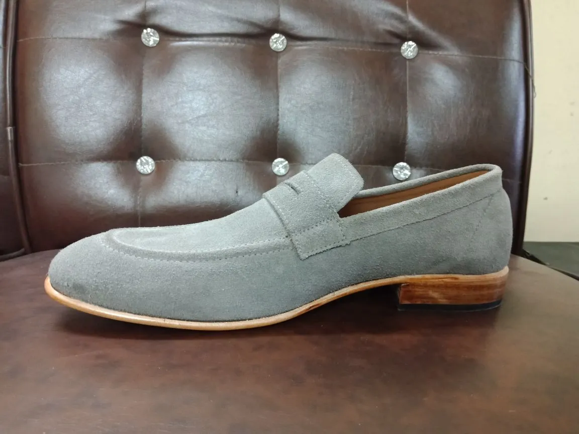 Gray Suede Leather Loafers for Men - Handcrafted Comfort