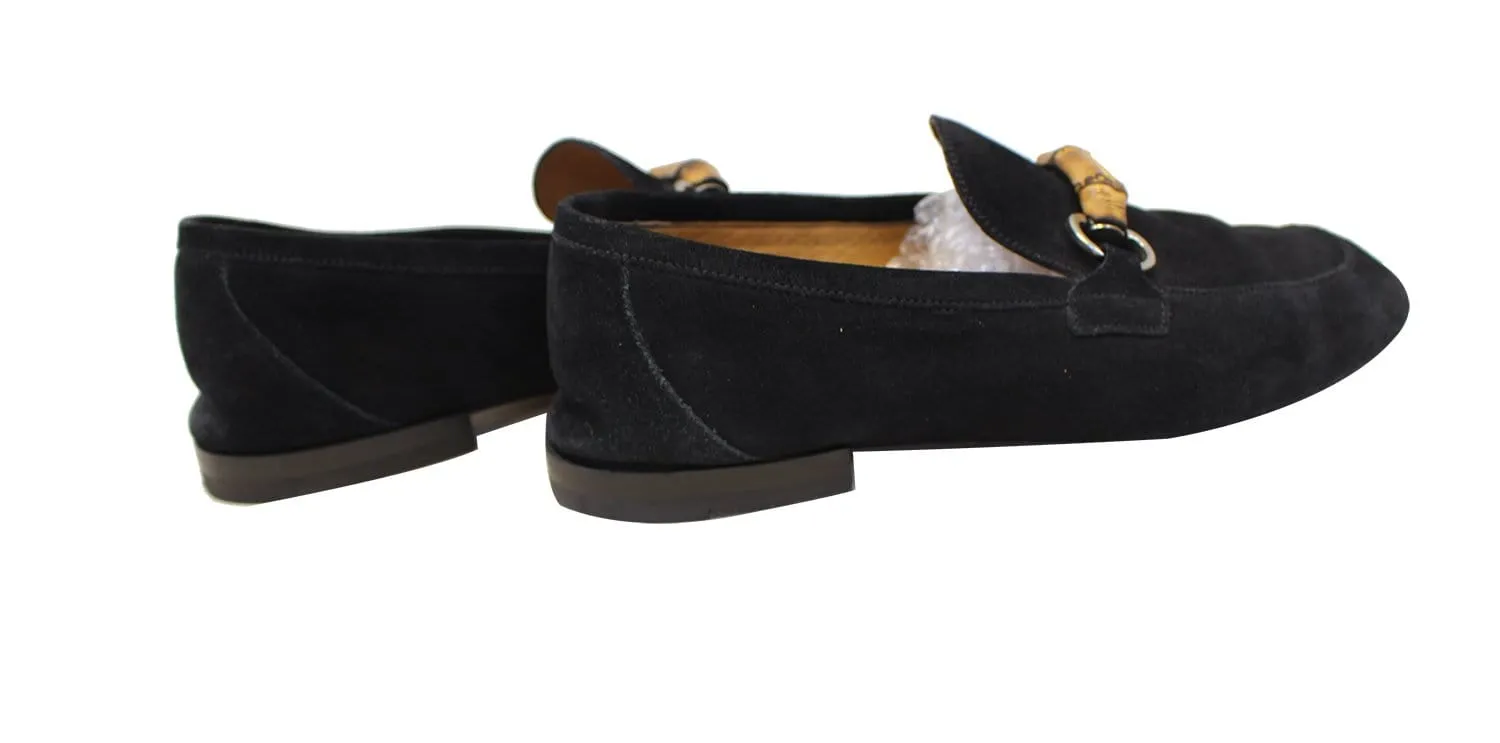 Gucci Bamboo Horsebit Black Suede Loafers 368435 Size 7