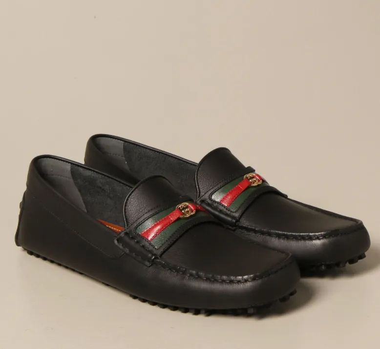 Gucci Web and Interlocking GG Driver Loafers in Black