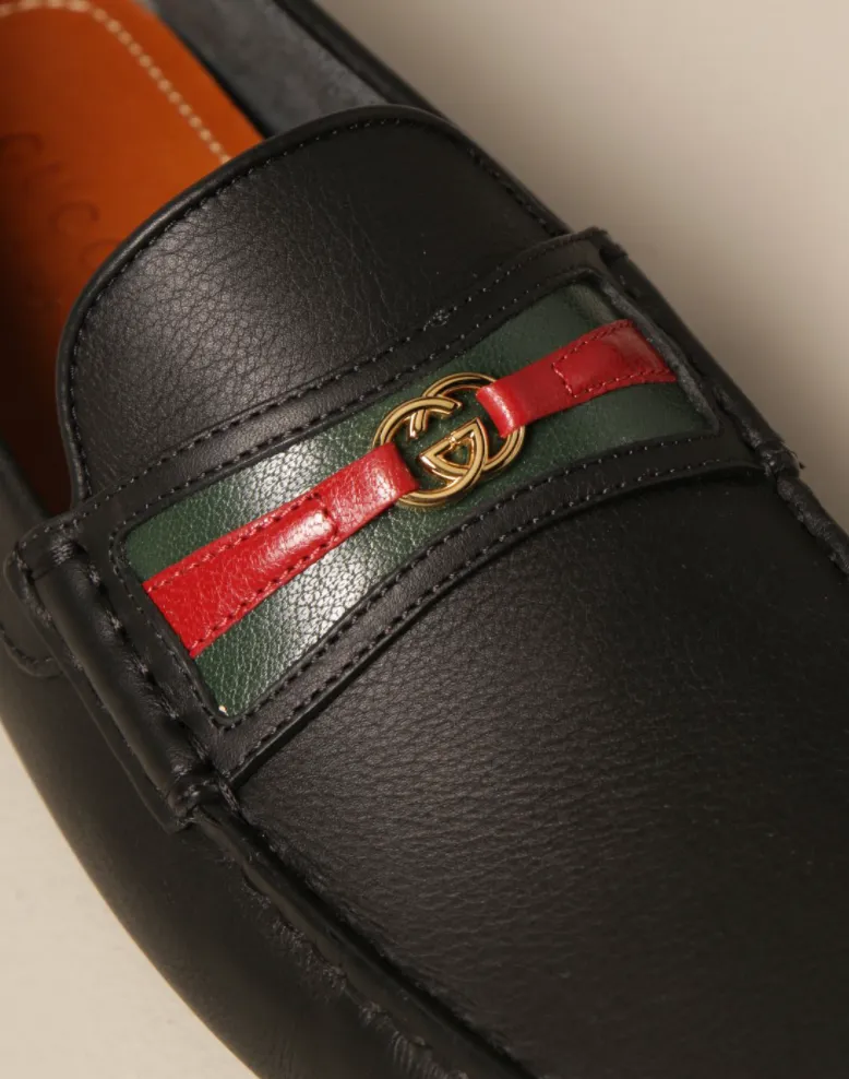 Gucci Web and Interlocking GG Driver Loafers in Black