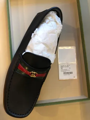 Gucci Web and Interlocking GG Driver Loafers in Black