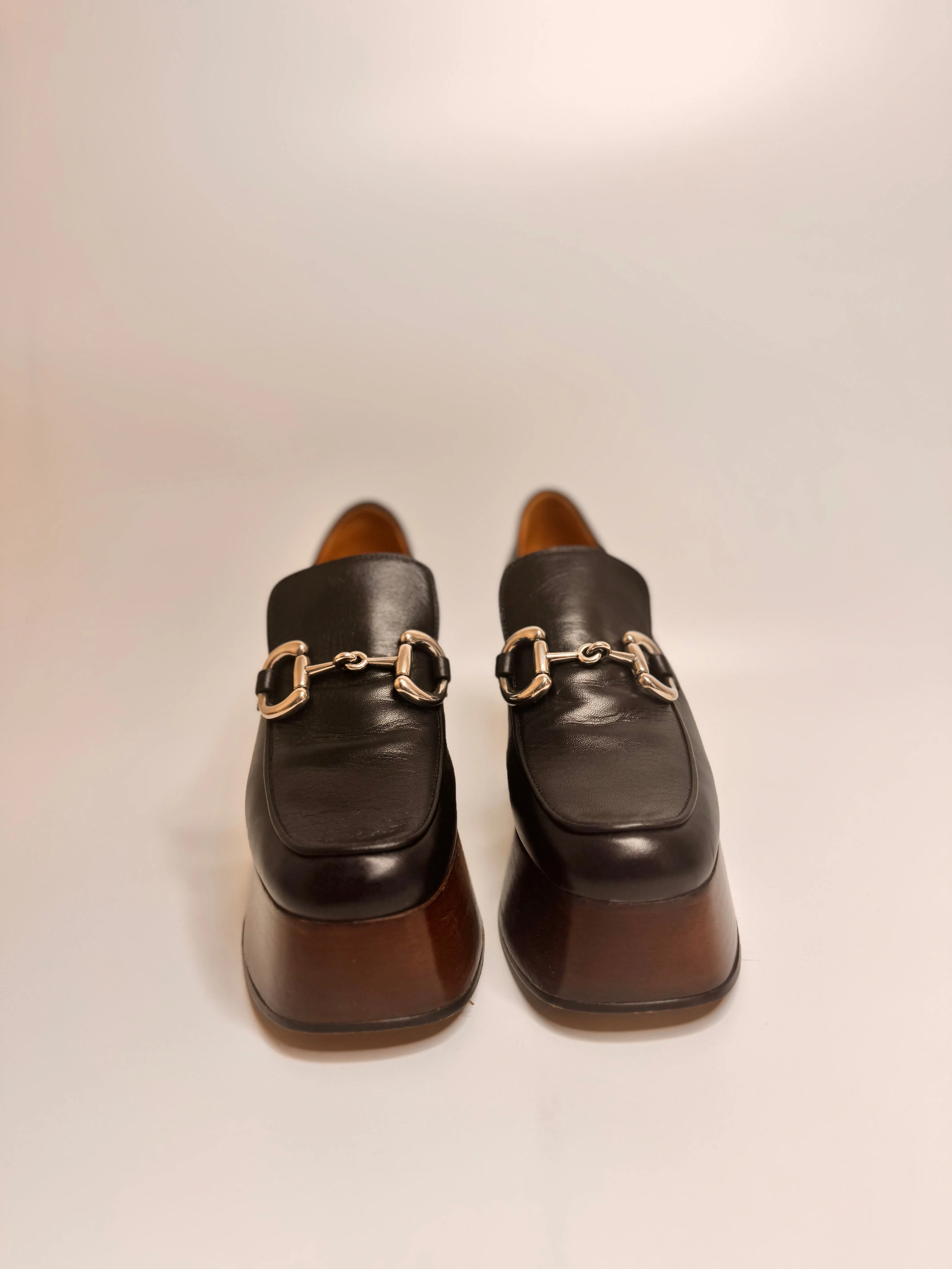 GUCCI Women's Black Platform Loafers with Horsebit size 37.5