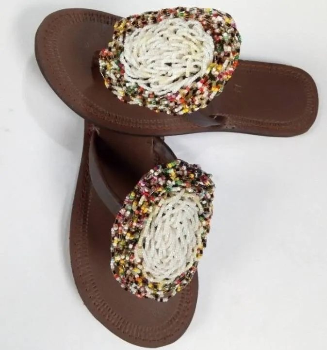 Handmade African Beaded Sandals/Authentic Maasai-Style Leather Flip-Flops Women/Boho Beach Sandals/Comfortable Summer Sandal African Gifts