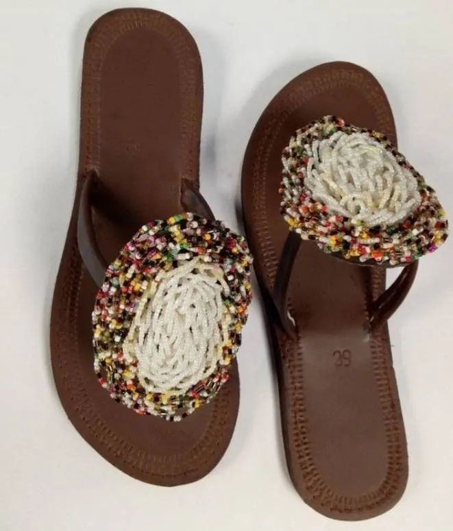 Handmade African Beaded Sandals/Authentic Maasai-Style Leather Flip-Flops Women/Boho Beach Sandals/Comfortable Summer Sandal African Gifts