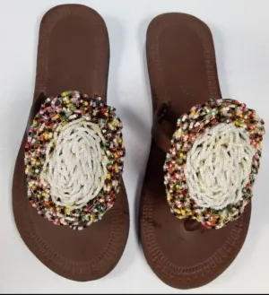 Handmade African Beaded Sandals/Authentic Maasai-Style Leather Flip-Flops Women/Boho Beach Sandals/Comfortable Summer Sandal African Gifts