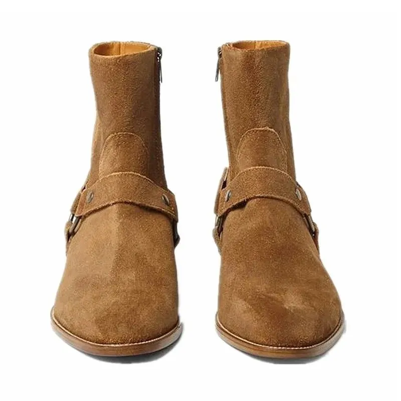Handmade Brown Cow Suede Men's Chelsea Boots