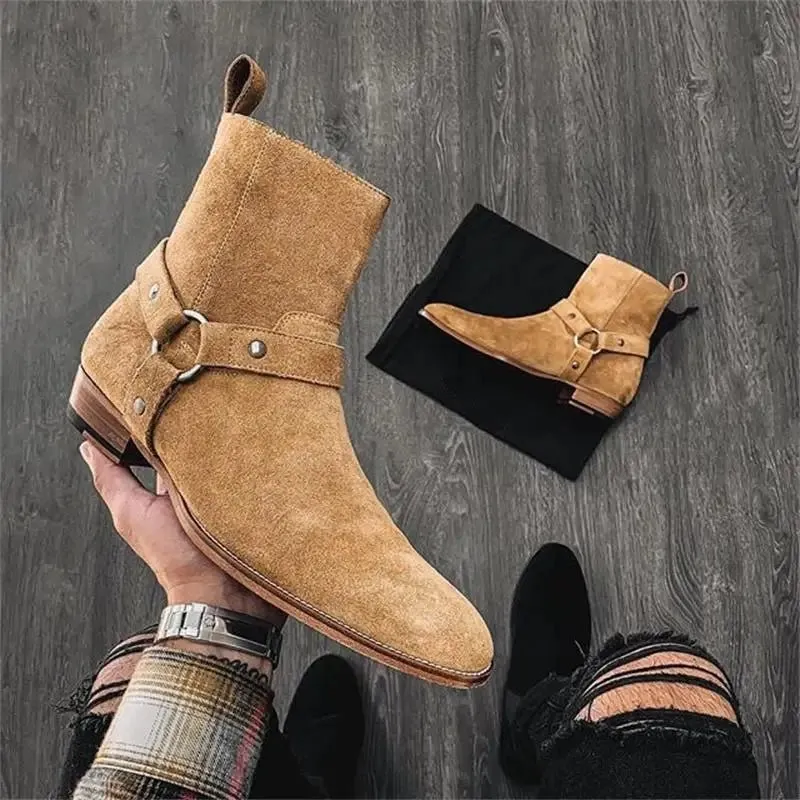 Handmade Brown Cow Suede Men's Chelsea Boots