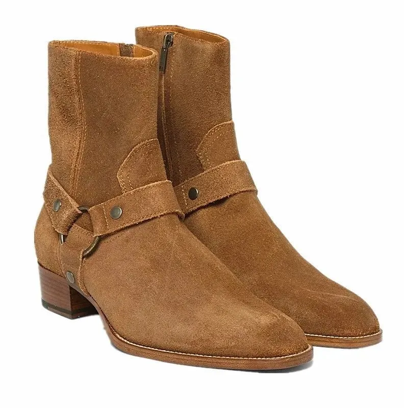 Handmade Brown Cow Suede Men's Chelsea Boots