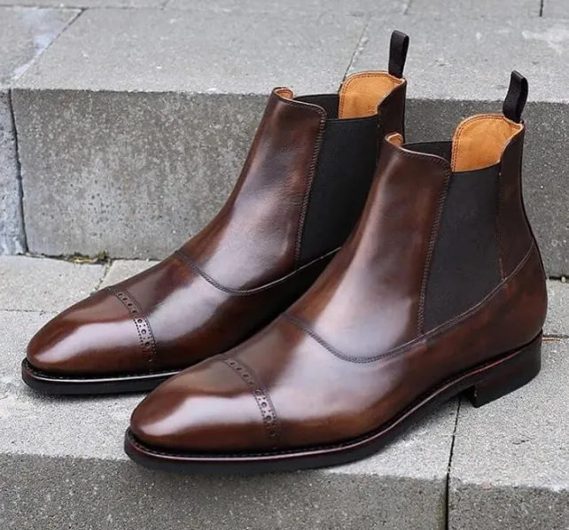 Handmade Brown Leather Chelsea Boots for Men