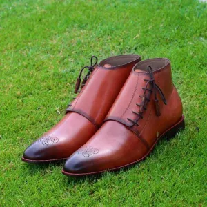 Handmade Brown Leather Lace-Up Chukka Boots for Men