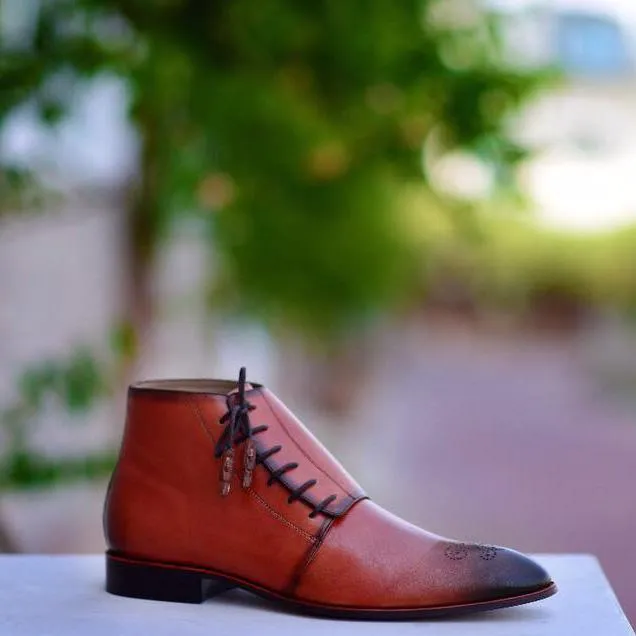 Handmade Brown Leather Lace-Up Chukka Boots for Men