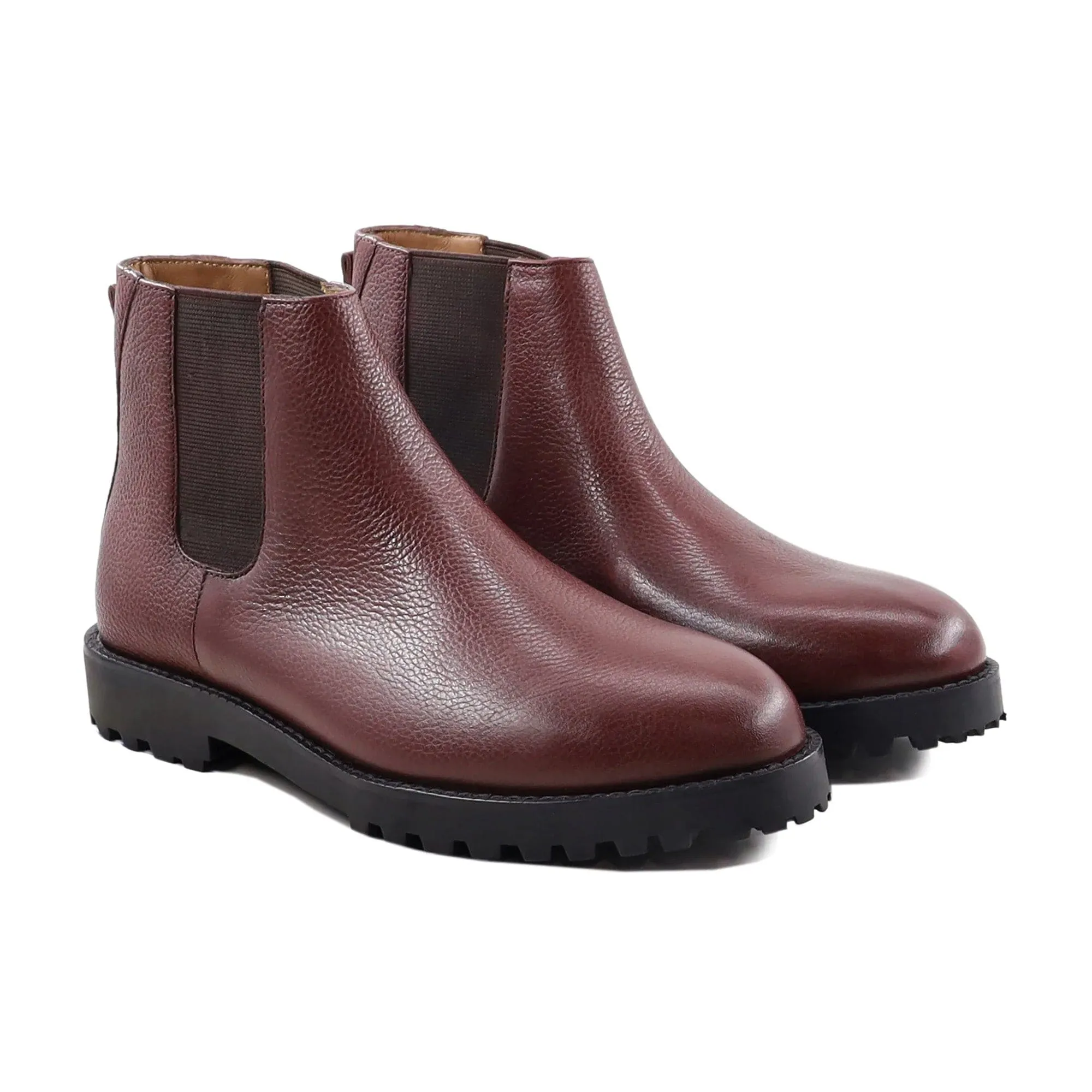 Handmade Customisable Calf Pebbel Leather Oxblood Chelsea Boot For Men