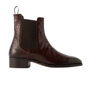 Handmade Customizable Croc-Effect Leather Chelsea Boots