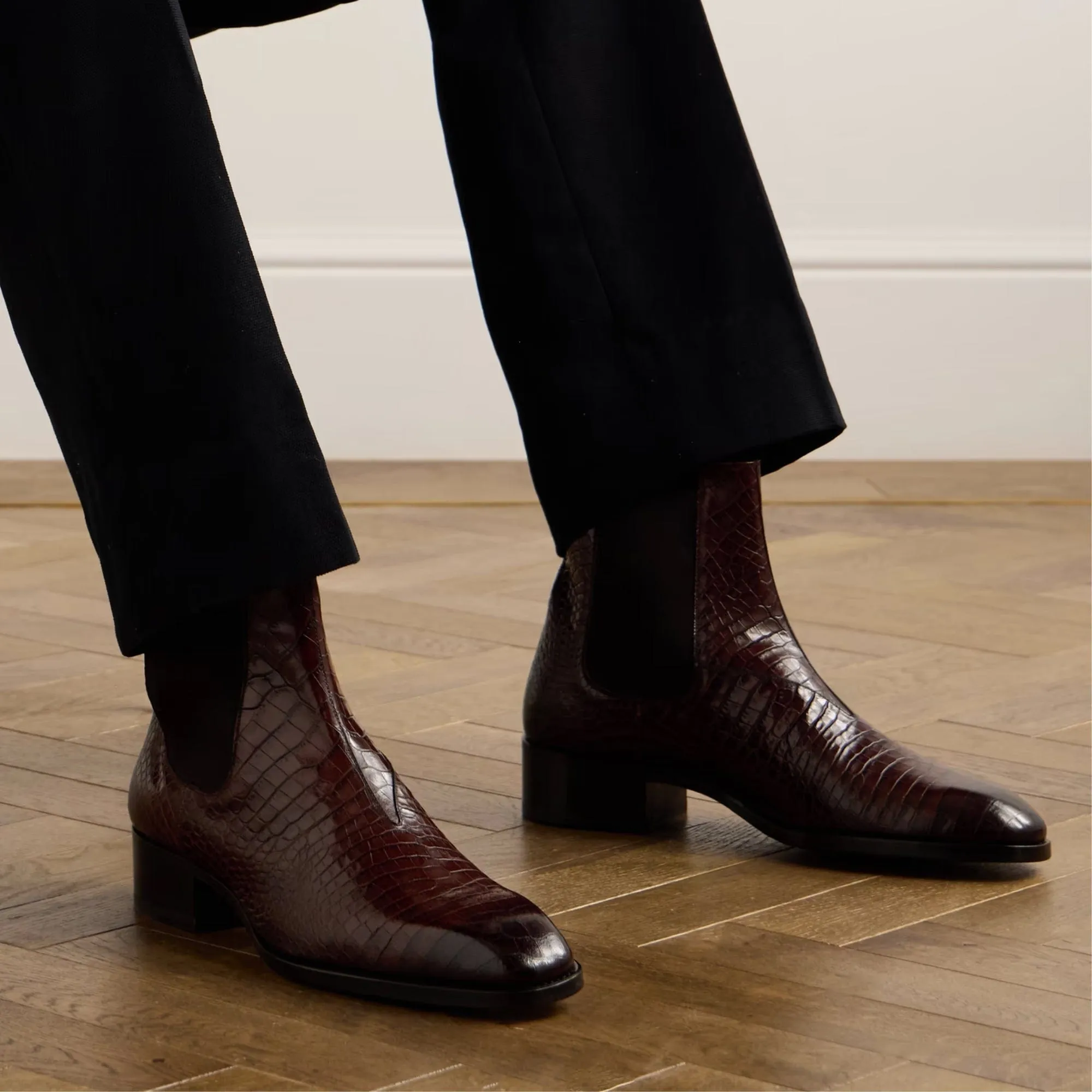 Handmade Customizable Croc-Effect Leather Chelsea Boots