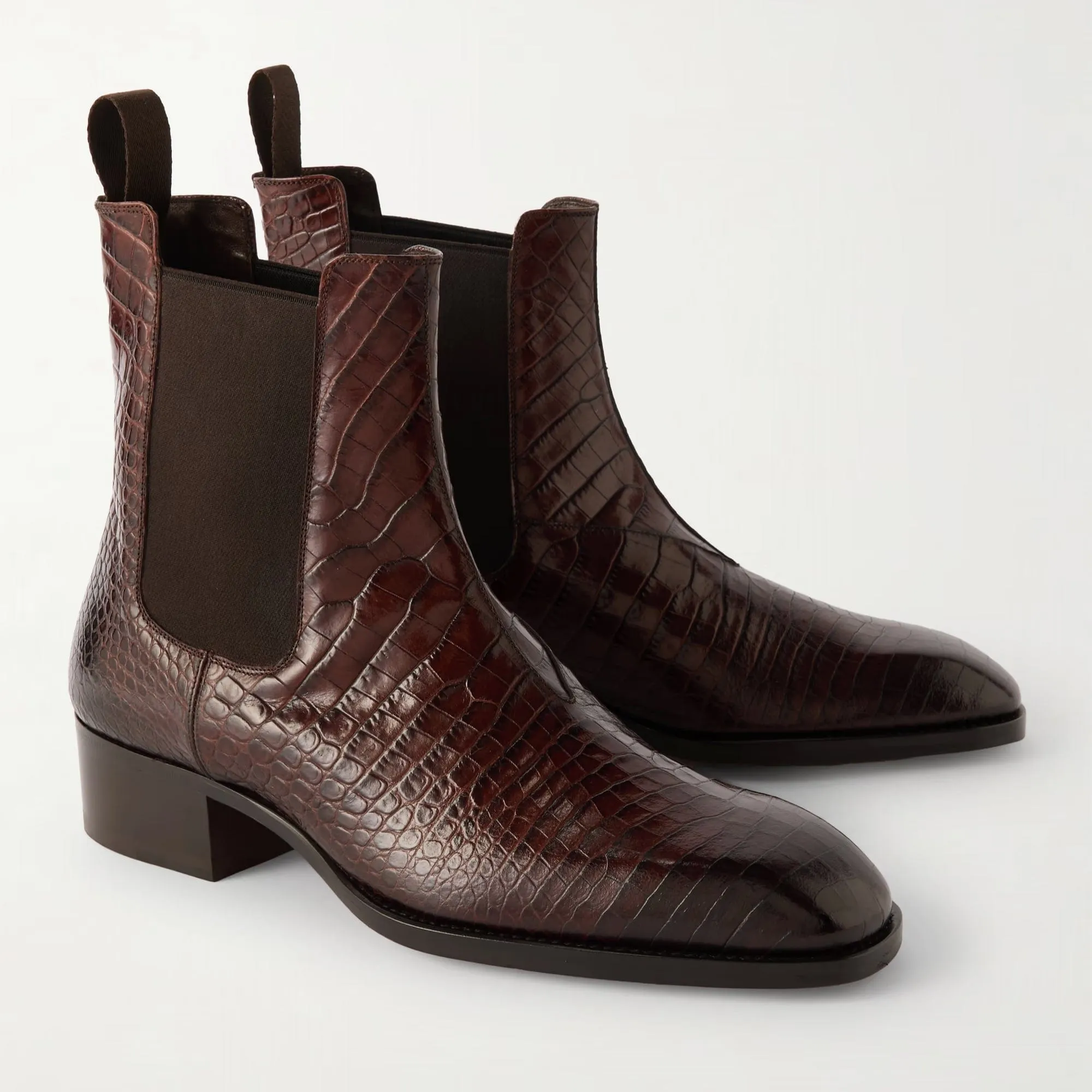 Handmade Customizable Croc-Effect Leather Chelsea Boots