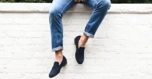 Handmade Navy Blue Suede Loafer Shoes for Men