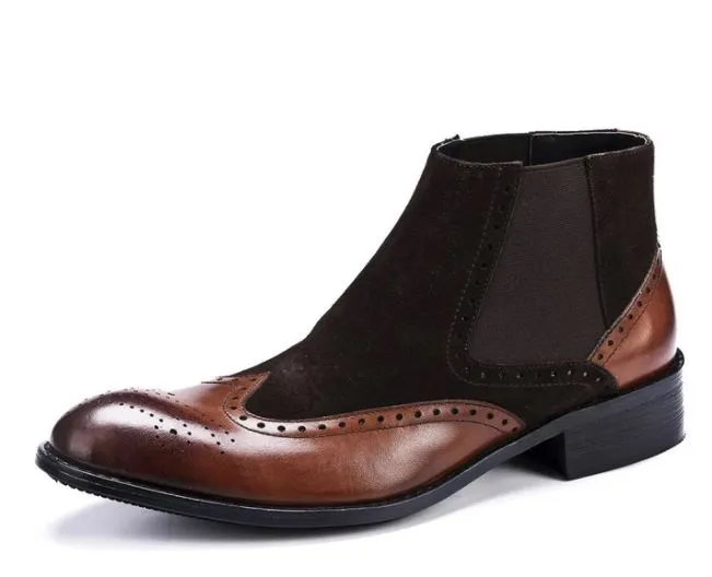 Handmade Two-Tone Chelsea Boots for Men in Brown Leather and Suede