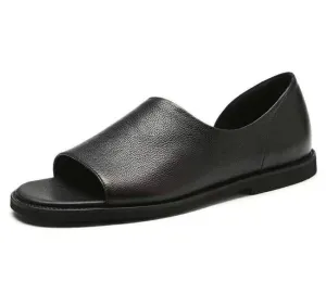 High Quality Summer Men's Sandals Fisherman Genuine Leather Shallow Slip-On Seaside Casual Shoes Male Black Peep Toe Flats