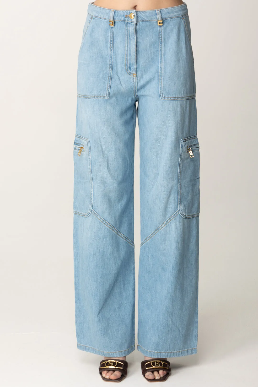 Jeans Cargo con Tasconi e Dettaglio Gioiello
