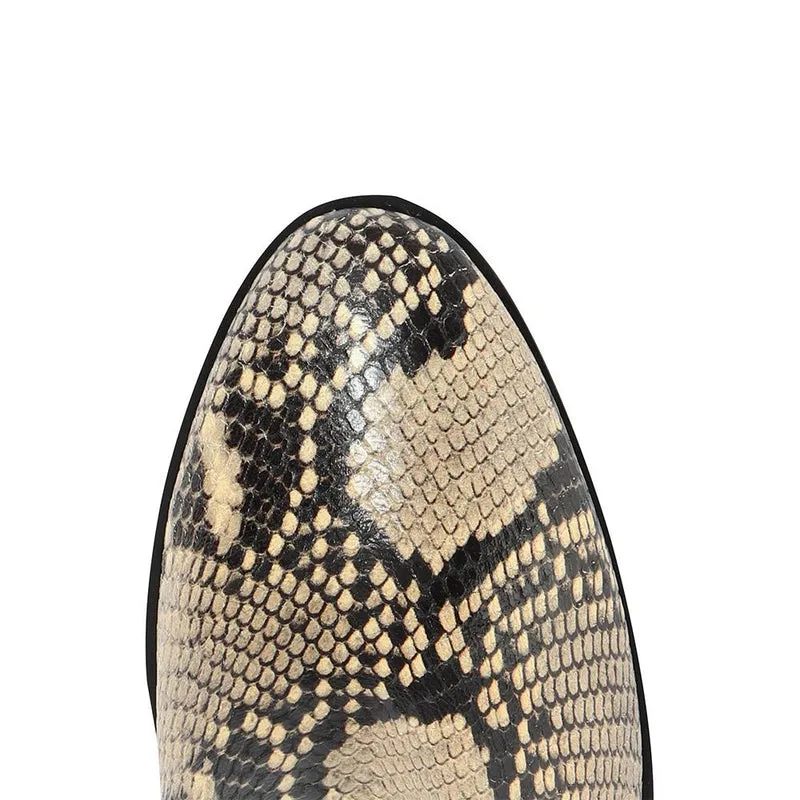 Karen Millen Toni Mid Grey Snake Skin Embossed Leather Block Heel Boots