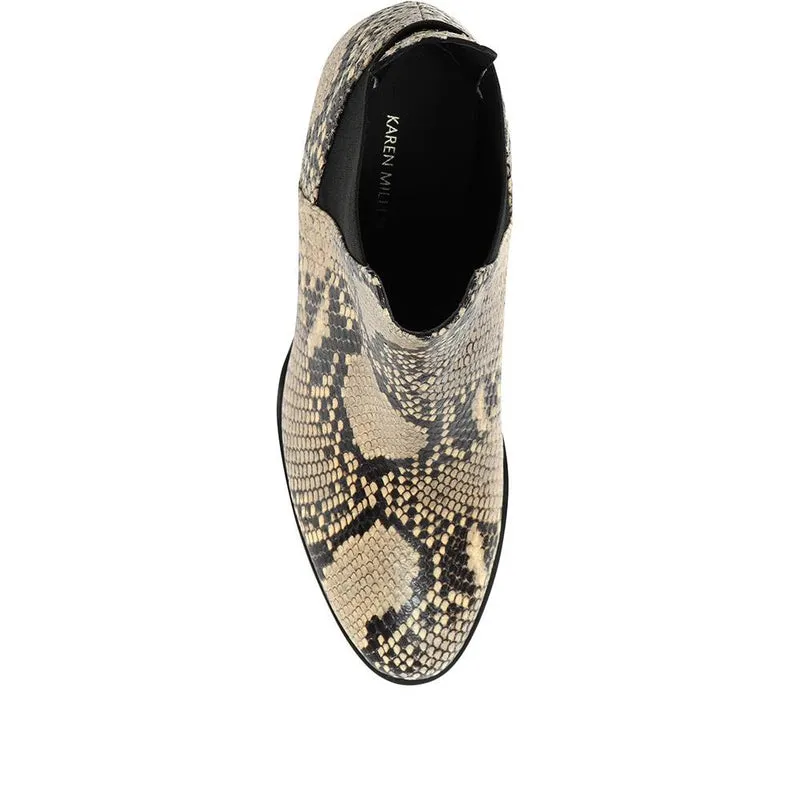 Karen Millen Toni Mid Grey Snake Skin Embossed Leather Block Heel Boots