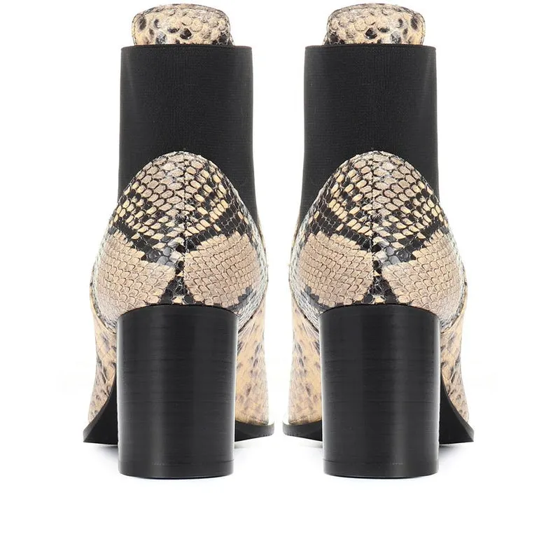 Karen Millen Toni Mid Grey Snake Skin Embossed Leather Block Heel Boots