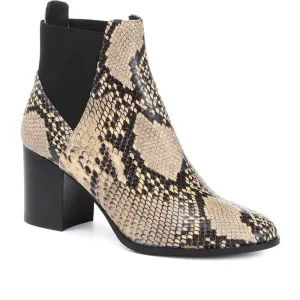 Karen Millen Toni Mid Grey Snake Skin Embossed Leather Block Heel Boots