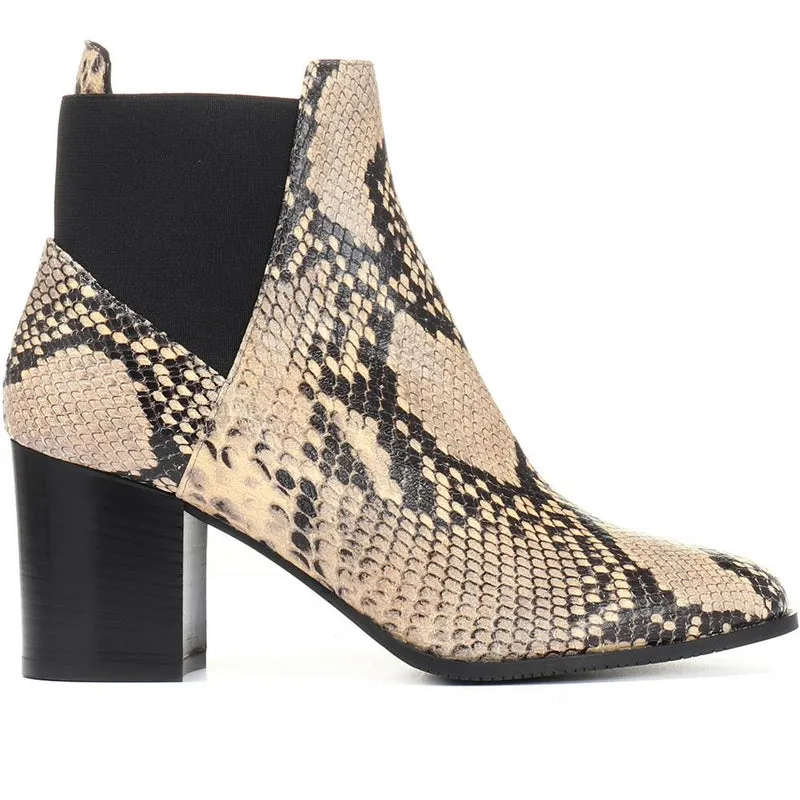 Karen Millen Toni Mid Grey Snake Skin Embossed Leather Block Heel Boots