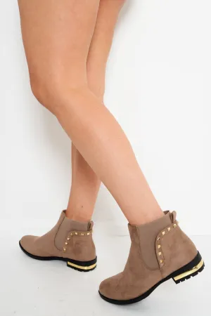Khaki Studded Faux Suede Ankle Boots - Pearson